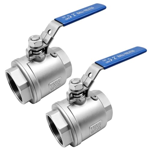 2 Pack 2" Stainless Steel Ball Valve, Full Port Female NPT Shut Off Valve with Locking Handle, 1000 WOG for Commercial Pipelines, Water Treatment & Industrial Applications - size: 2inch