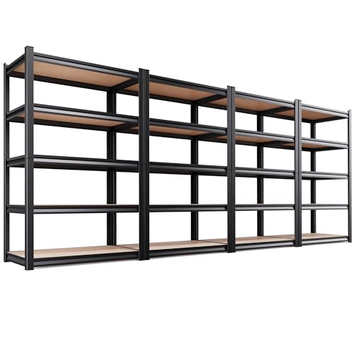 4-Pack Garage Shelving for Large Storage & Whole Home Organization, 78" H x 46" W x 20" D 5-Tier Adjustable Metal Storage Rack for Tools, Storage Bins, Bulk Items, Garage, Pantry & Workshop - size: 46"Wx20"Dx77.9"H
