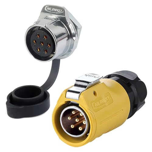 CNLINKO LP-20 7 Pin IP68 Waterproof Connector M20 Male Plug Female Socket Fast Locking 2-12 Pin Circular Connector for Stage Lighting Solar Panel Wiring(7 Pin) - size: 7 PIN, style: Yellow/Single-Hole Socket