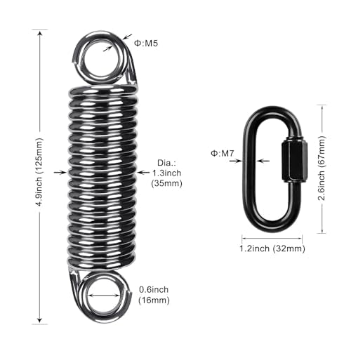 SELEWARE Heavy Duty Heavy Bag Spring for Punching Bags up to 300 lbs - color: Silver-1 Pcs Straight Spring with 2 Pcs Carabiners