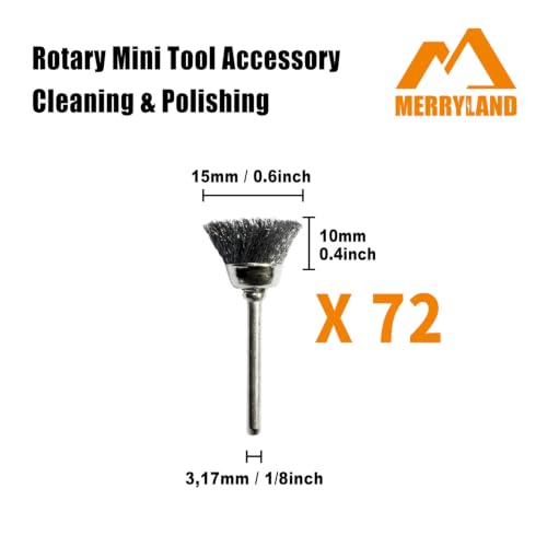 Merryland 72 Pack Wire Brush Steel Brush Cup Brush for Dremel Mini Brush - size: Cup Brush