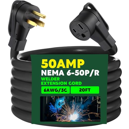 Kanayu 20FT 50Amp 6AWG NEMA 6-50P to 6-50R Welder Extension Cord 50Amp Power Extension for Welding Machines 50A 250Volt 3-Prong 6 Gauge Heavy Duty Welding Cable, ETL Listed - color: Black, size: 20 ft