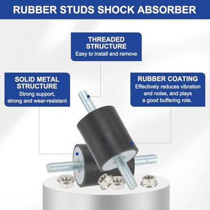 PATIKIL M4 15x8mm Rubber Isolator Mounts, 4 Pcs Rubber Studs Shock Absorber Anti-Vibration Isolation Damping Mounts with Lock Nuts for Motor, Air Compressor, Engines (28mm Height) - size: M4-15x8x28mm