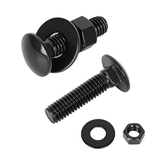 3/8-16 x 2 Carriage Bolt Kit, Stainless Steel 304 Carriage Bolts Screws with Hex Nuts & Flat Washers, Round Head Square Neck, Full Thread, Black Finish, 4 Sets - size: 3/8-16 x 2"