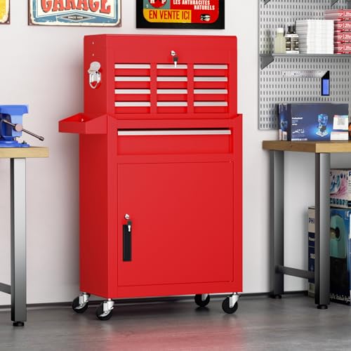 Crownland 5-Drawer Rolling Tool Chest with Wheels, Red - color: Red, style: 5-Drawer Rolling Tool Chest