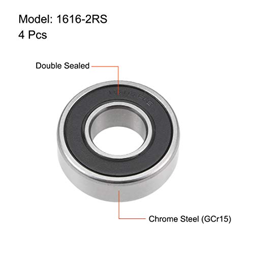 uxcell 1616-2RS Deep Groove Ball Bearing 1/2"x1-1/8"x3/8" Sealed 4pcs - size: 1/2"x1-1/8"x3/8"