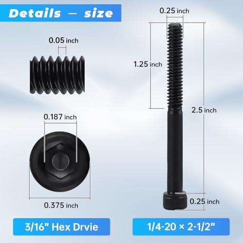 Glvaner 1/4"-20 x 2-1/2" (12 pcs) Socket Head Cap Screws, 12.9 Grade Alloy Steel, Black Oxide Finish, Partial Thread UNC, Allen Hex Drive - size: 1/4-20 x 2-1/2"