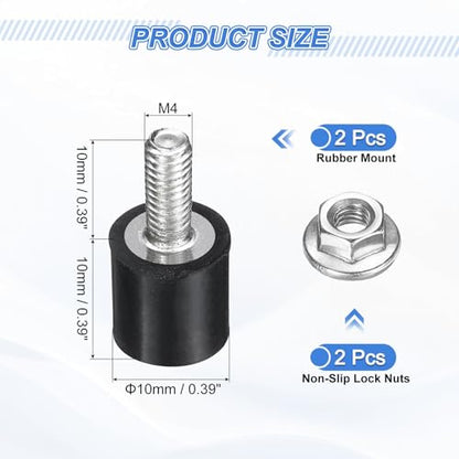 uxcell 2Pcs M4 Thread Rubber Mounts, Vibration Isolators, Cylindrical Shock Absorber with Studs 10 x 10mm with Non-Slip Nuts - size: M4 x 10 x 10mm