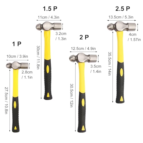 4 PCS Ball Peen Hammer Set, 16oz+24oz+32oz+40oz - size: 4 PCS 16oz+24oz+32oz+40oz