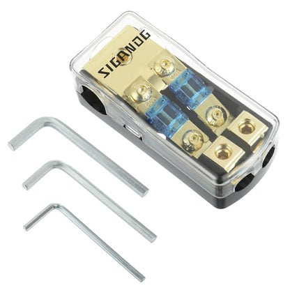 2 Way Mini ANL Fuse Holder 60A 0/2/4 Gauge Input 4/8 Gauge Output Fuse Distribution Block, for Audio Stereo Amplifier of car Truck Ship, with 3 Hexagon Wrench - size: 2 way