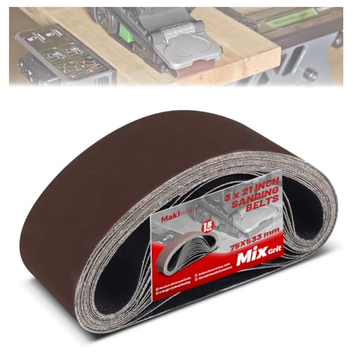 3 x 21 Inch 75 x 533 mm Sanding Belts Set - 15-Pack with 80/120/150/240/400 Grits, Aluminum Oxide Abrasive Belts for Woodworking - size: 3 x 21(15pcs)