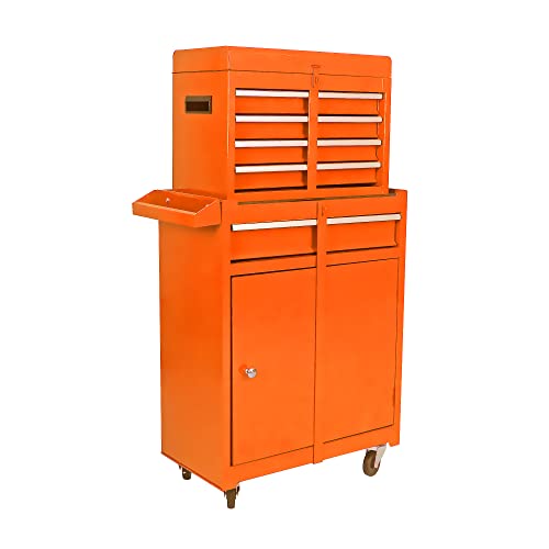 Orange 5-Drawer Tool Chest w/Lockable Wheels & Ball Bearings - 100KG OSHA-Compliant Garage Cabinet, Detachable Top & Adjustable Shelf - Workshop Storage - color: Orange, size: 22.95 x 11 x 37.2