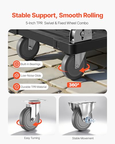 VEVOR Platform Truck Push Cart Dolly, 1000LBS Heavy Duty Folding Platform Truck with 360° Swivel Wheels, Flat Bed Cart with Space Saving Push Handle for Garage/Basement/Office/Warehouse - size: 35.2 x 23.4 x 33.5 in/ 895 x 595 x 850 mm