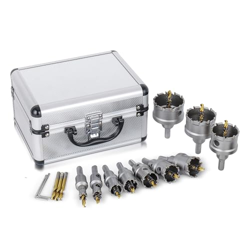Renato 12PCS TCT Hole Saw Kit for Hard Metal, 9/16”-2-1/8" Inch Tungsten Carbide Tipped Hole Saw Set, Heavy Duty Hole Cutter for Metal, Stainless Steel, Iron, Wood, Plastic