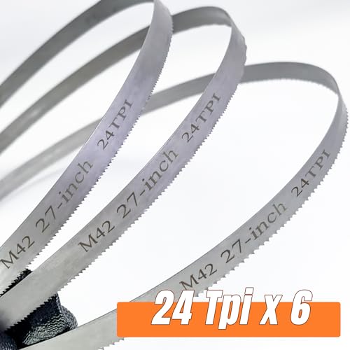 6 Pack Bandsaw Blades 27 Inch for Milwaukee M12 Sub-Compact, Portable Band Saw Blades for Dewalt DCS377, Bi-Metal M42, 27" x 1/2" x 0.02", 24 TPI