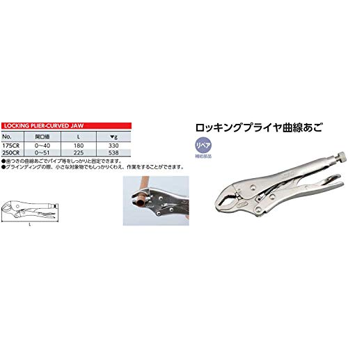 Kyoto Tools (KTC) Locking Pliers Curved Chin 175CR - style: Opening: 0 - 40