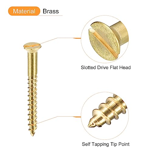 uxcell Brass Wood Screws, 30Pcs M2 x 20mm Slotted Drive Flat Head Self Tapping Screw Countersunk for Woodworking Furniture - size: M2 x 20mm