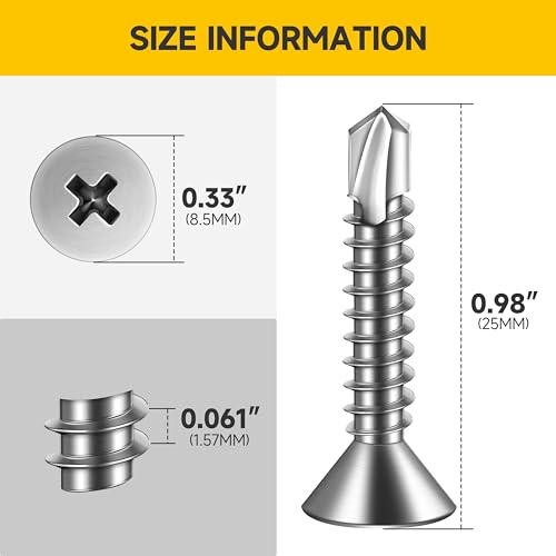 Mywish (250Pcs) #10 x 1 Self Tapping Screws for Metal, Flat Phillips Head 410 Stainless Steel Sheet Metal Screws, Mouting Screws, Self Drilling Screws for Metal Plastic & Wood - size: #10 x 1"