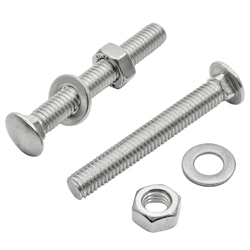M6 x 45mm Carriage Bolts Kit,304 Stainless Steel Round Head Square Neck Carriage Bolts with Hex Nuts and Flat Washers,Full Thread,Silver(10Sets) - size: M6 x 45mm