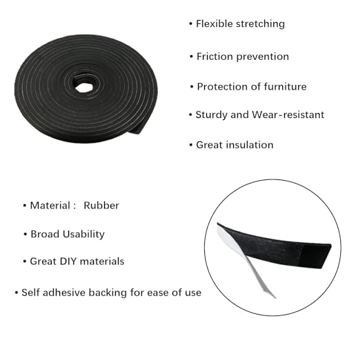 Solid Rubber Strips with Adhesive 1/8 (.125)" Thick X 1" Wide X 10'Long - size: 1"X10'X1/8, style: With Adhesive