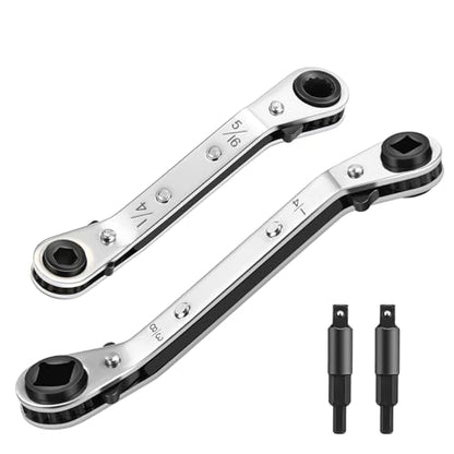 HVAC Service Wrench 2PCS, 3/16", 1/4", 5/16", 3/8" with Hex Bit Adapters