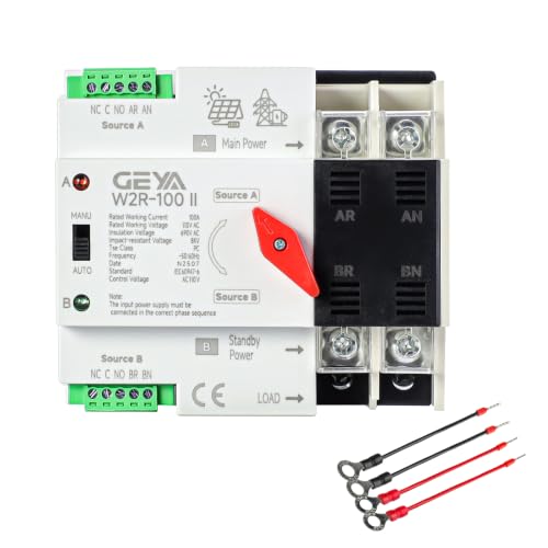 GEYA Mini ATS Automatic/Manual Transfer Switch, Solar Auto Dual Power Over & Under Voltage Switch 50/60Hz Grid to AC Generator(2Pole 63A 110V) - color: Black, size: 2P-63A-110VAC