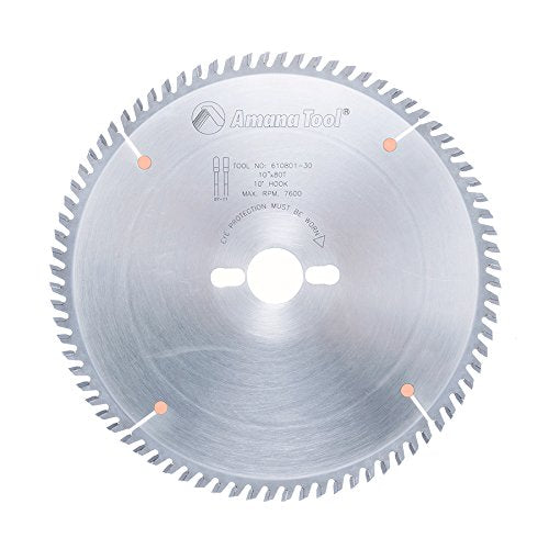 Amana Tool - 610801-30 Carbide Tipped Fine Cut-Off & Crosscut 10" Dia x 80T TCG, 10 - size: 610801 - 10" Dia x 80T Tcg, 10
