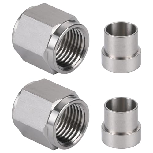 8AN Hardline Stainless Steel Tube Nut and 3/8 Sleeve Fitting for 3/8" OD Tubing, 2 Sets - size: 8AN-3/8", 2 Sets