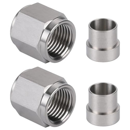 8AN Hardline Stainless Steel Tube Nut and 3/8 Sleeve Fitting for 3/8" OD Tubing, 2 Sets - size: 8AN-3/8", 2 Sets