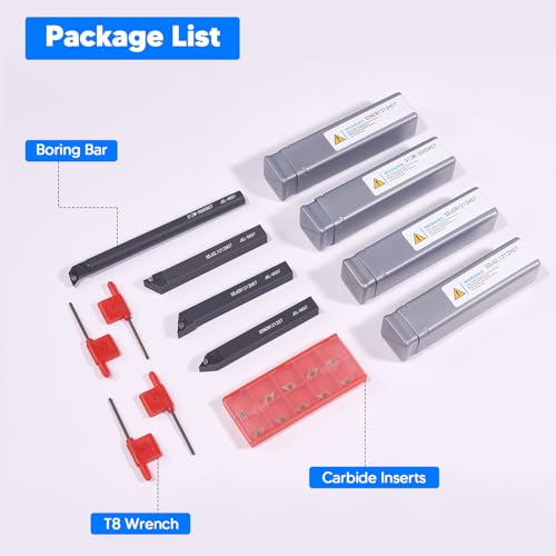 Indexable Lathe Turning Tools 14pcs Kit，1/2'' 12mm Shank - style: 4pcs 1/2" 12mm Shanks +10pcs Inserts
