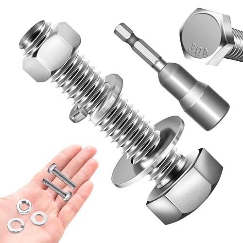 (12 Sets) 1/4-20 x 1-1/2" Hex Head Screws Bolts and Nuts Kit with 1/4-20 Bolt, 1/4-20 Nuts, Flat & Lock Washers, Fully Threaded, 1/4 20 Stainless Steel Bolts, Bright Finish by Marysino - color: (Silver)-1/4, size: 1-1/2"