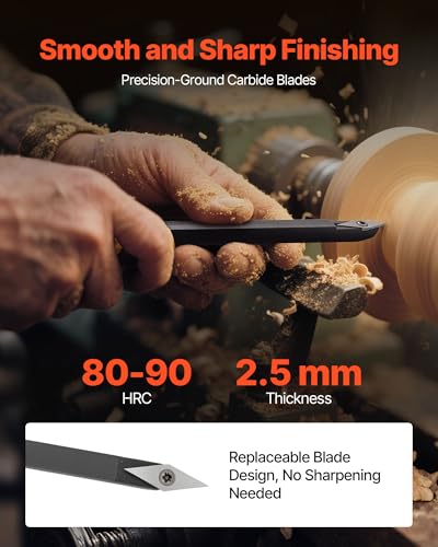 VEVOR Wood Lathe Turning Tool Set, 4PCS, Lathe Roughing Finishing and Detailing Hollow Tool with Wooden Handle, Diamond Round Square Carbide Inserts, Wooden Box, for Beginners Hobbyists Professionals - size: 19 in