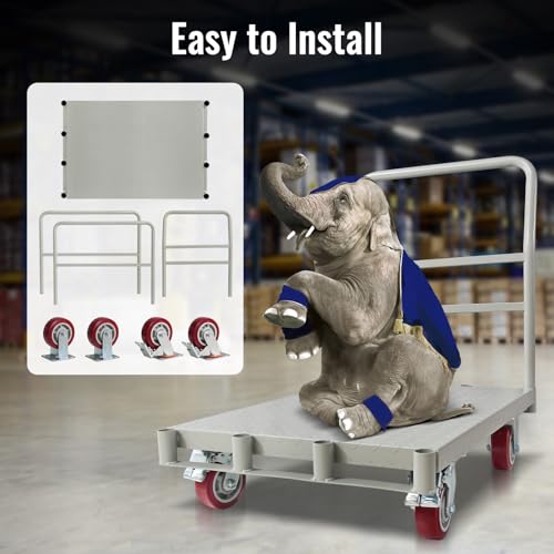 2-in-1 Steel Panel Truck Cart 2200 lbs Capacity, Heavy Duty Platform Truck Carts with 4 Side Handrails and 4 Swivel Casters, Flatbed Carts Lumber Drywall Cart for Handling and Storage, Grey