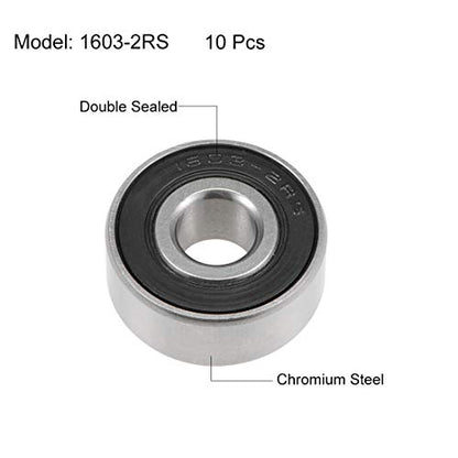 uxcell 1603-2RS Deep Groove Ball Bearings Z2 5/16 x 7/8 x 11/32inch Double Sealed Chrome Steel 10pcs - size: 5/16"x7/8"x11/32"