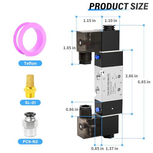 TAILONZ 1/4"NPT DC24V 4V220-08 Double Coil 5/2 Solenoid Valve