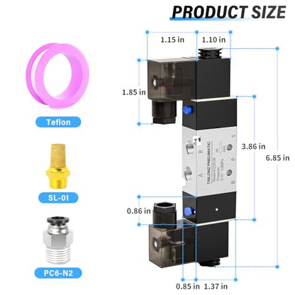 TAILONZ 1/4"NPT DC24V 4V220-08 Double Coil 5/2 Solenoid Valve
