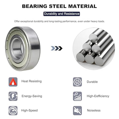 10 PCS 6205-ZZ Double Metal Seal Deep Groove Ball Bearings, Pre-Lubricated and Stable Performance and Cost Effective Bearings (6205 ZZ)