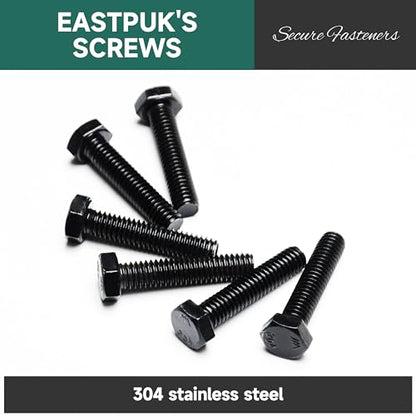 1/4-20 x 1 Hex Head Bolts Screws with Nuts, Flat & Lock Washers, 304 Stainless Steel Bolts and Nuts External Hex Drive Black Oxided 1/4 Bolt (10Sets) - color: Black, size: 1/4 x 1"