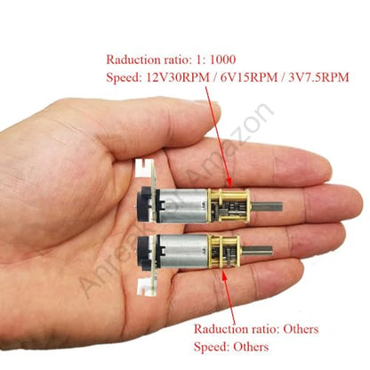 2Pcs DC 12V 30RPM N20 Encoder Motor High Torque 3-12V 7.5-3000RPM Geared DC Motor with Hall Sensor (12-30) - style: 12V 30 RPM