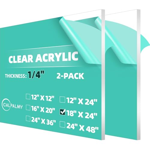CALPALMY (2 Pack) 1/4" Thick Clear Acrylic Sheets - 18 x 24 Pre-Cut Plexiglass Sheets for Craft Projects, Signs, Display Cases, Sneeze Guard and More - Cut with Engraver, Power Saw or Hand Tools - color: Clear, size: 18x24", 1/4" Thick