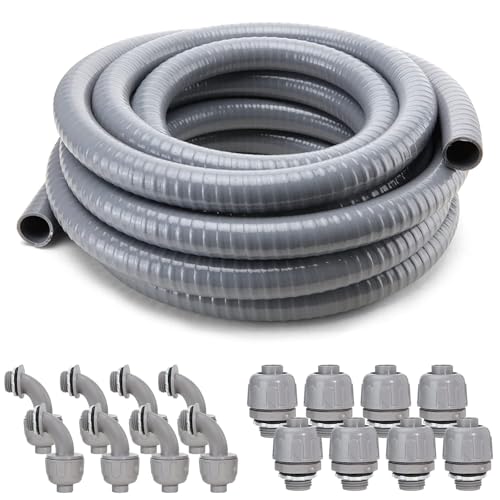 DWALE Liquid-Tight Conduit and Connector Kit, Electrical Conduit, 1/2inch 100ft Electrical Conduit Kit, with 8 Straight and 8 Angle Fittings Included - size: 100FT-1/2"