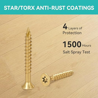 Wood Screws Yellow #4 × 3/4 inch Torx Star Drive Deck Screws Flat Head M3 × 20 Countersunk T10 Self Tapping Thread Cut 200pcs Carbon Steel Galvanized Very Small Size Screw(200PCS/Small Box Yellow) - color: Yellow, size: #4×3/4