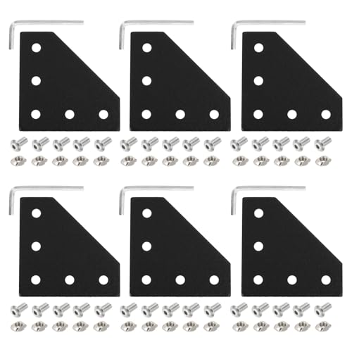 uxcell 6Set 2020 Corner Bracket Plate, L-Slot Aluminum Extrusion Connector, Outside Joint Plate with Screws for 2020 Series Aluminum Profile 3D Printer Frame, Black - color: Black