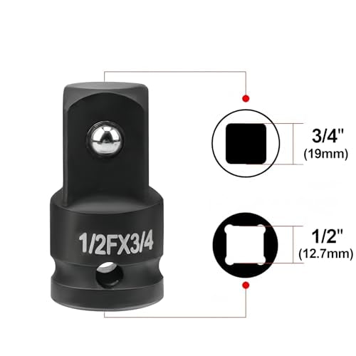 1/2" Drive (Female) x 3/4" (Male) Impact Socket Adapter, CR-MO Steel, Compatible with Air Impact Wrenches, Breaker Bars, Ratchets - size: 1/2"(F) x 3/4"(M)