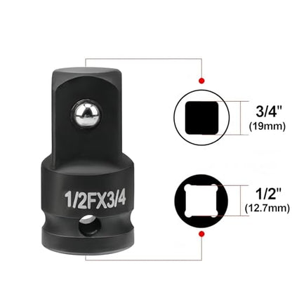 1/2" Drive (Female) x 3/4" (Male) Impact Socket Adapter, CR-MO Steel, Compatible with Air Impact Wrenches, Breaker Bars, Ratchets - size: 1/2"(F) x 3/4"(M)