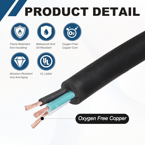 MECCANIXITY 14/3 SJOOW Electrical Wire Cable 10ft 14 AWG 3 Conductor UL - size: 14AWG*10ft, style: 3 Conductor