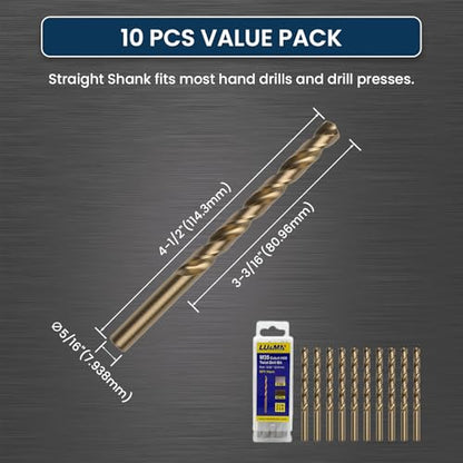 LU&MN M35 Jobber Drill Bits, 5/16", 10 Pcs - size: 5/16"