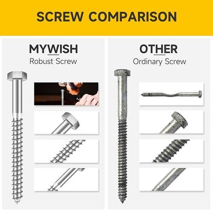 Mywish 3/8 Hex Head Lag Screws Assortment Kit, 46Pcs Heavy Duty Lag Bolts with Washers, 304 Stainless Steel Bolts 18-8 5-Size Wood Screws for Outdoor, Bright Finish 3/8 Bolt - size: 3/8 Assorted Kit