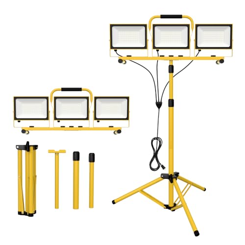21000 Lumen Super Bright LED Work Light with Stand,Aluminum Heat Sink - color: 3 Head-21000LM