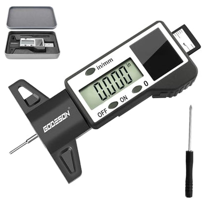 GODESON Digital Tire Tread Depth Gauge, Solar & Battery Power,1" / 25.4mm Range, Inch/MM Display, Black Universal Tire Wear Depth Gauge for All Vehicles (Car, Truck, SUV) - style: IN/MM - Black